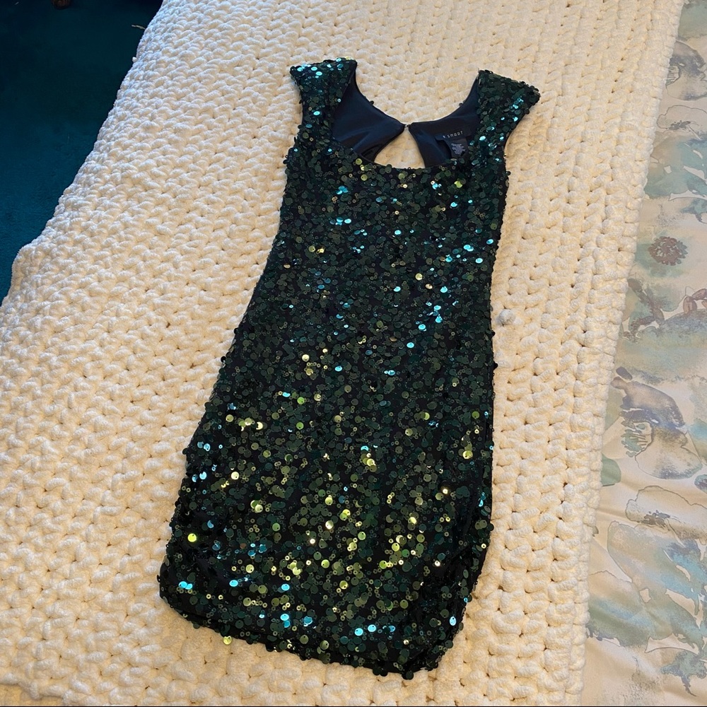 Green sequin mini dress